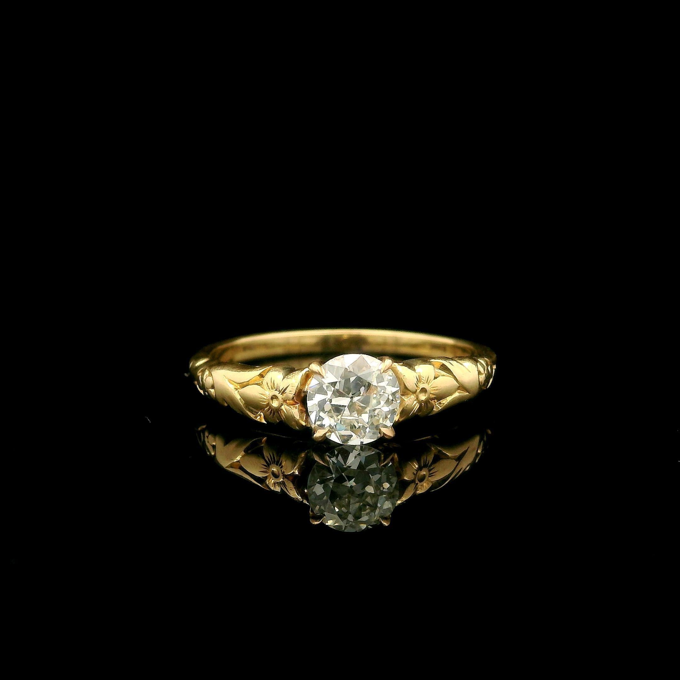 Vintage By Jabel 14k Gold .50ct Old European Diamond Solitaire Floral Ring en vente 9