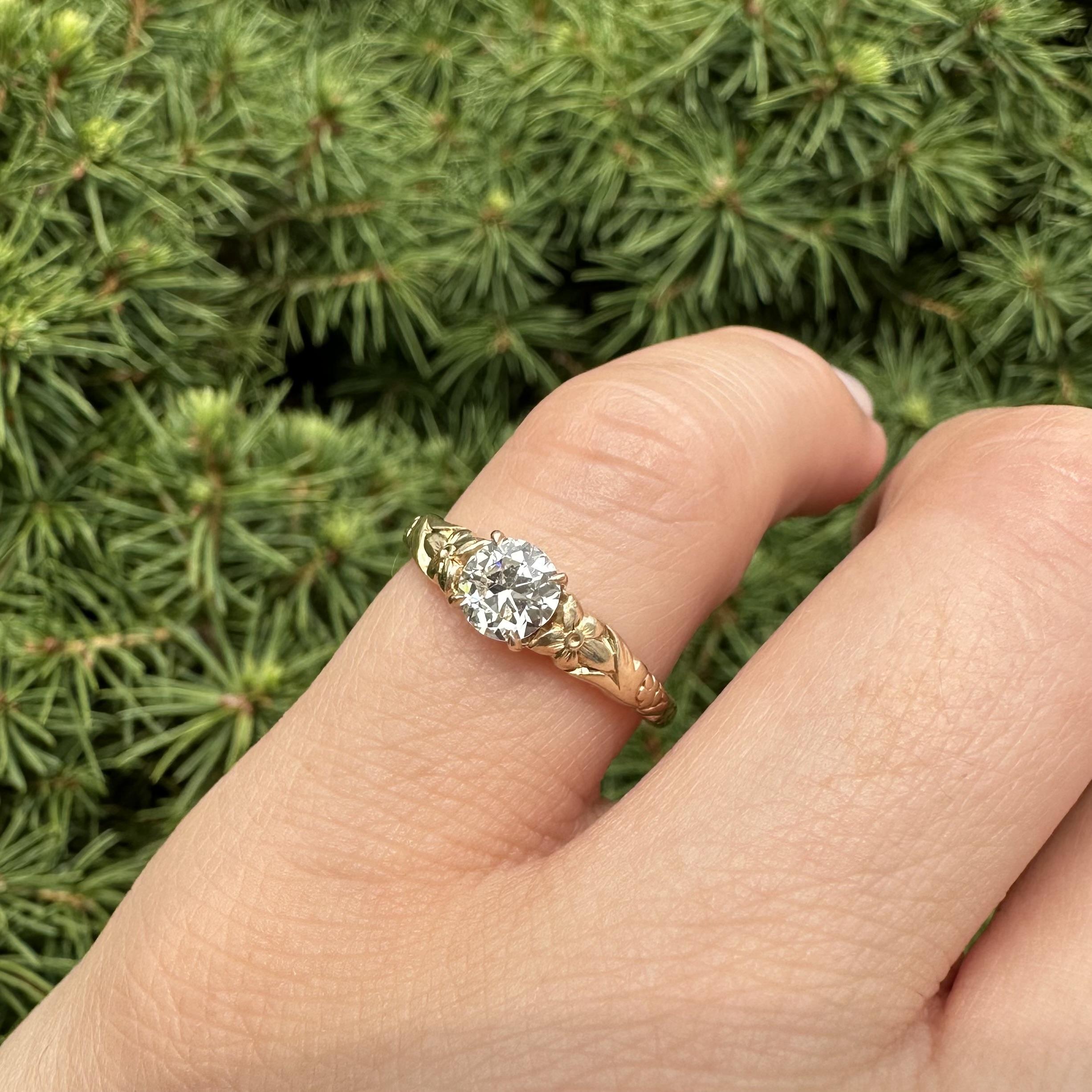 Vintage By Jabel 14k Gold .50ct Old European Diamond Solitaire Floral Ring en vente 11