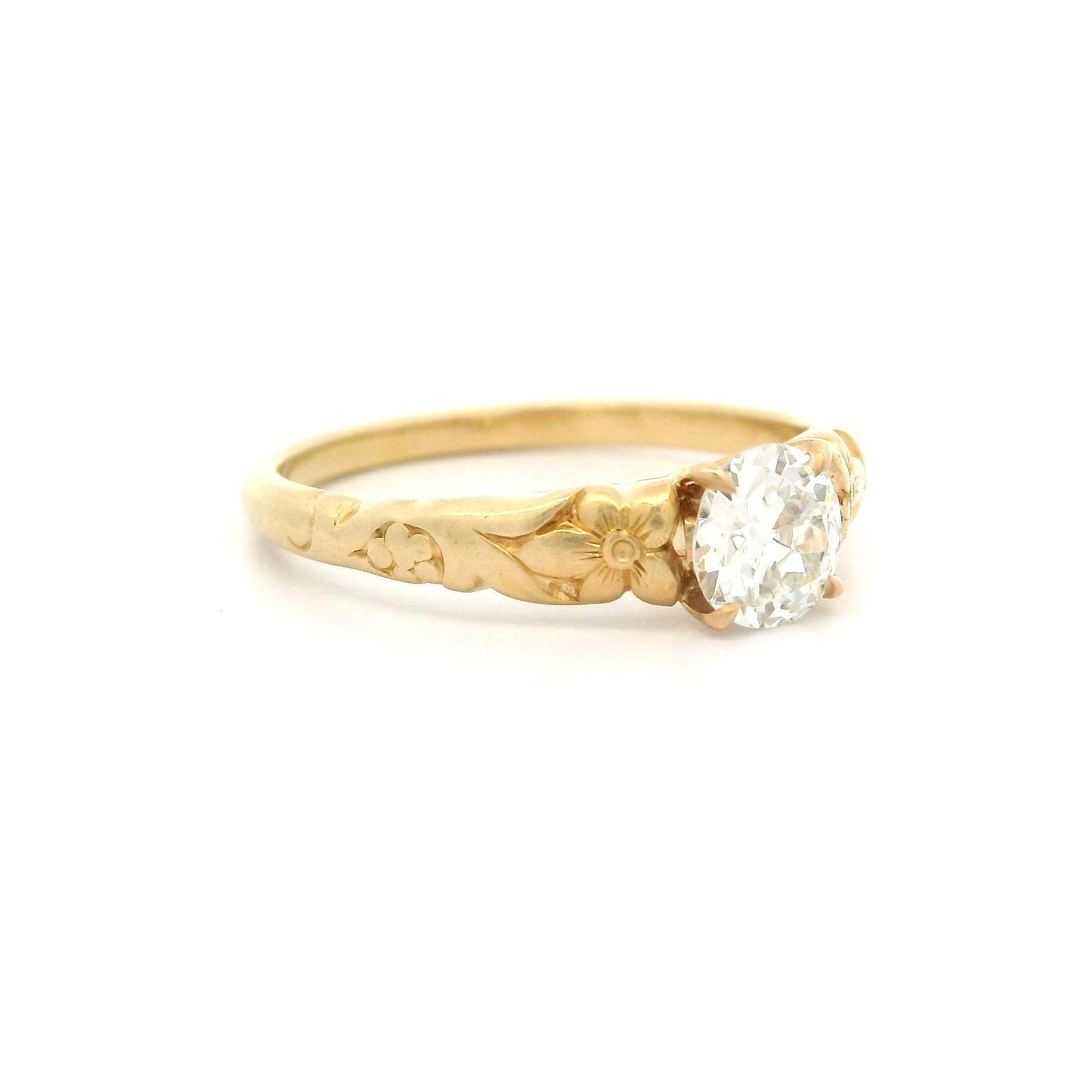 Vintage By Jabel 14k Gold .50ct Old European Diamond Solitaire Floral Ring en vente 2
