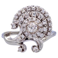Vintage Jabel 14k White Gold Old Cut Diamond Cluster Cocktail Ring