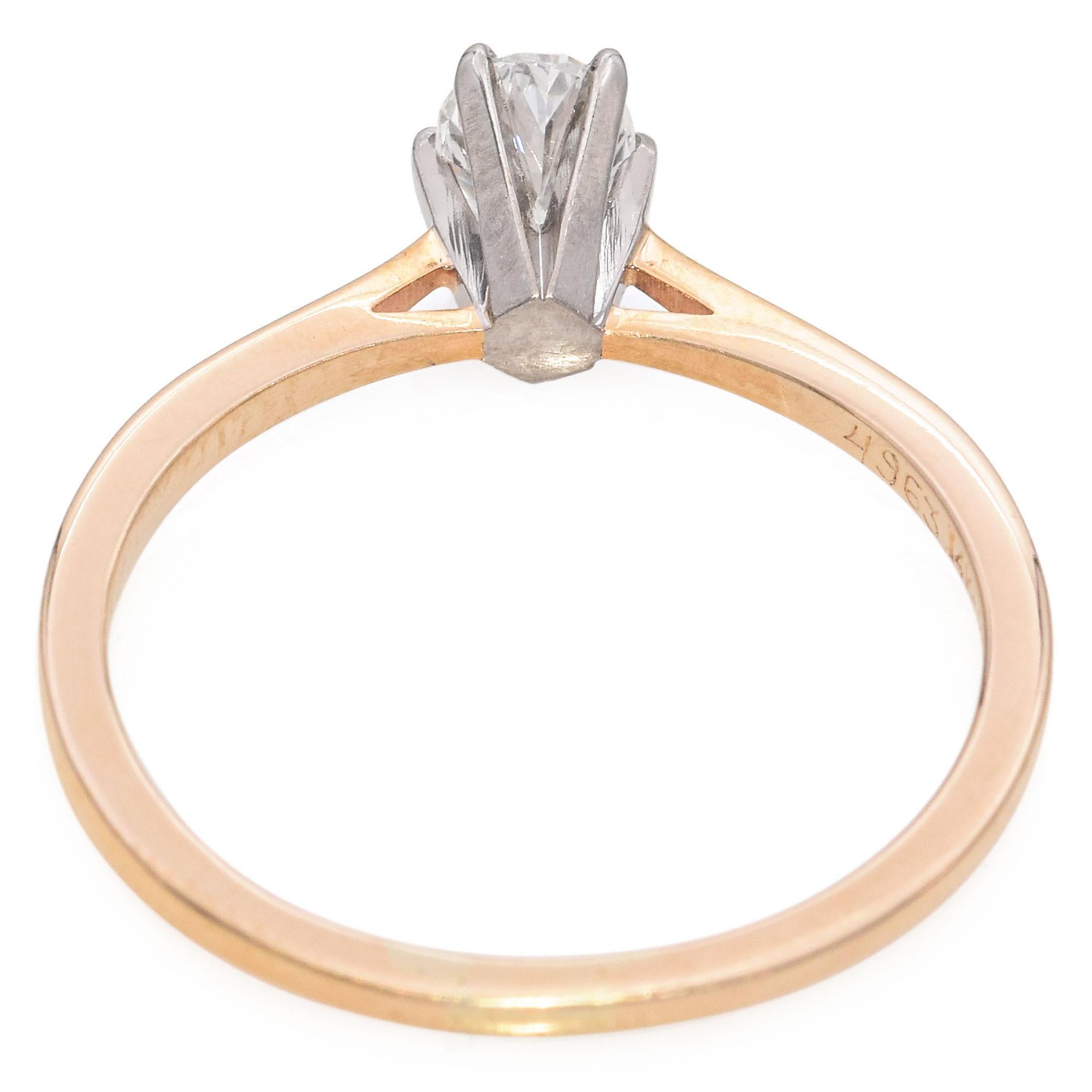 De las mujeres Anillo de diamantes solitario ovalado Vintage Jabel de oro amarillo de 14k .47ct en venta
