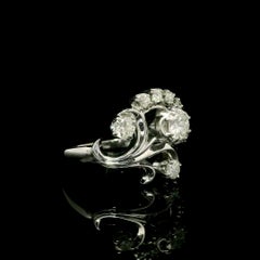 Vintage Jabel 18k White Gold 0.75ctw Old Cut Diamond Floral Ring