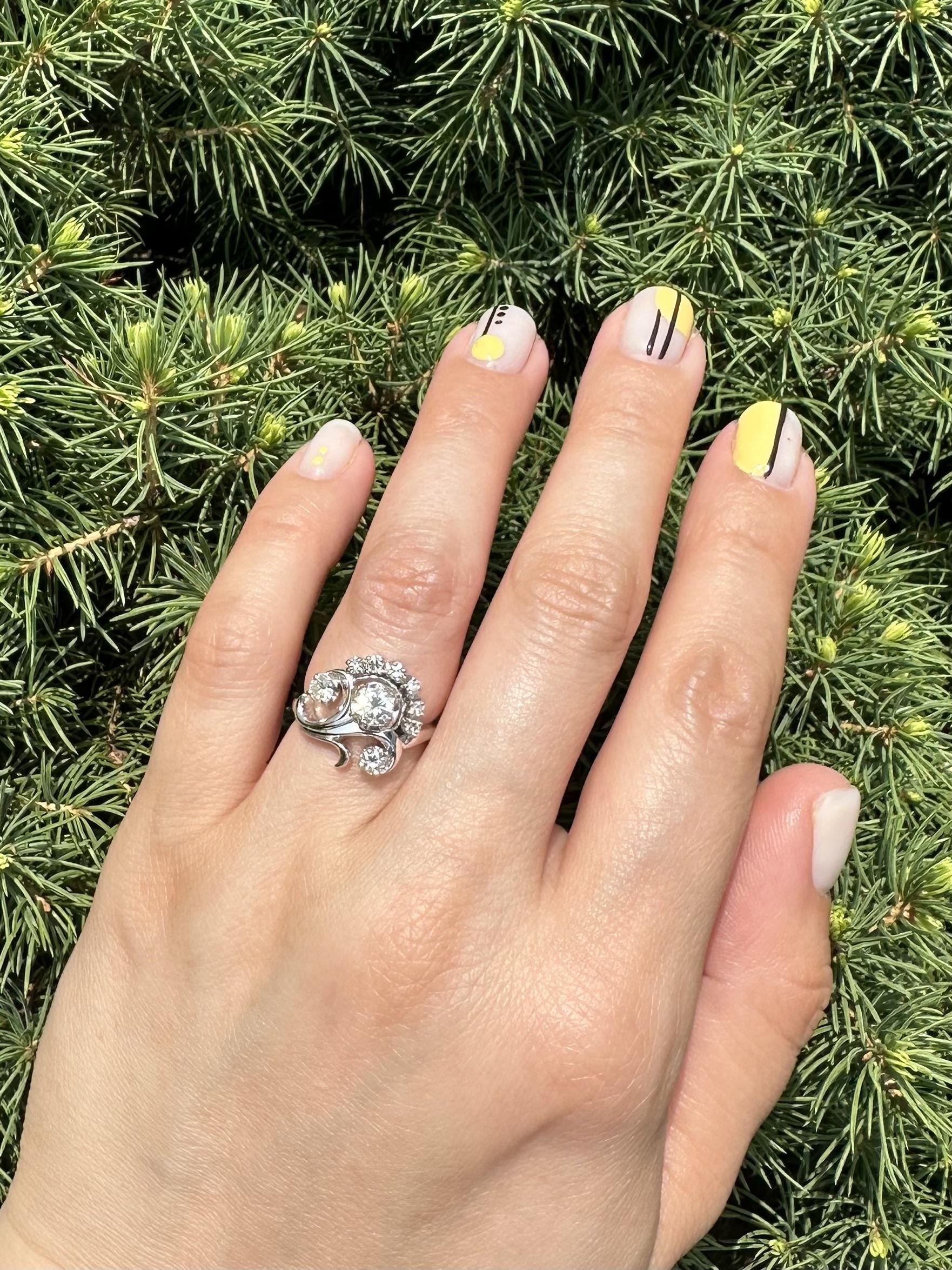Women's Vintage Jabel 18k White Gold 0.75ctw Old Cut Diamond Floral Ring For Sale