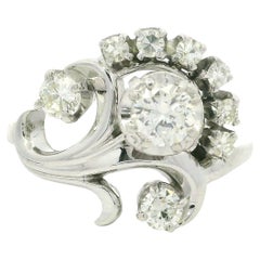 Vintage Jabel 18k White Gold 0.75ctw Old Cut Diamond Floral Ring