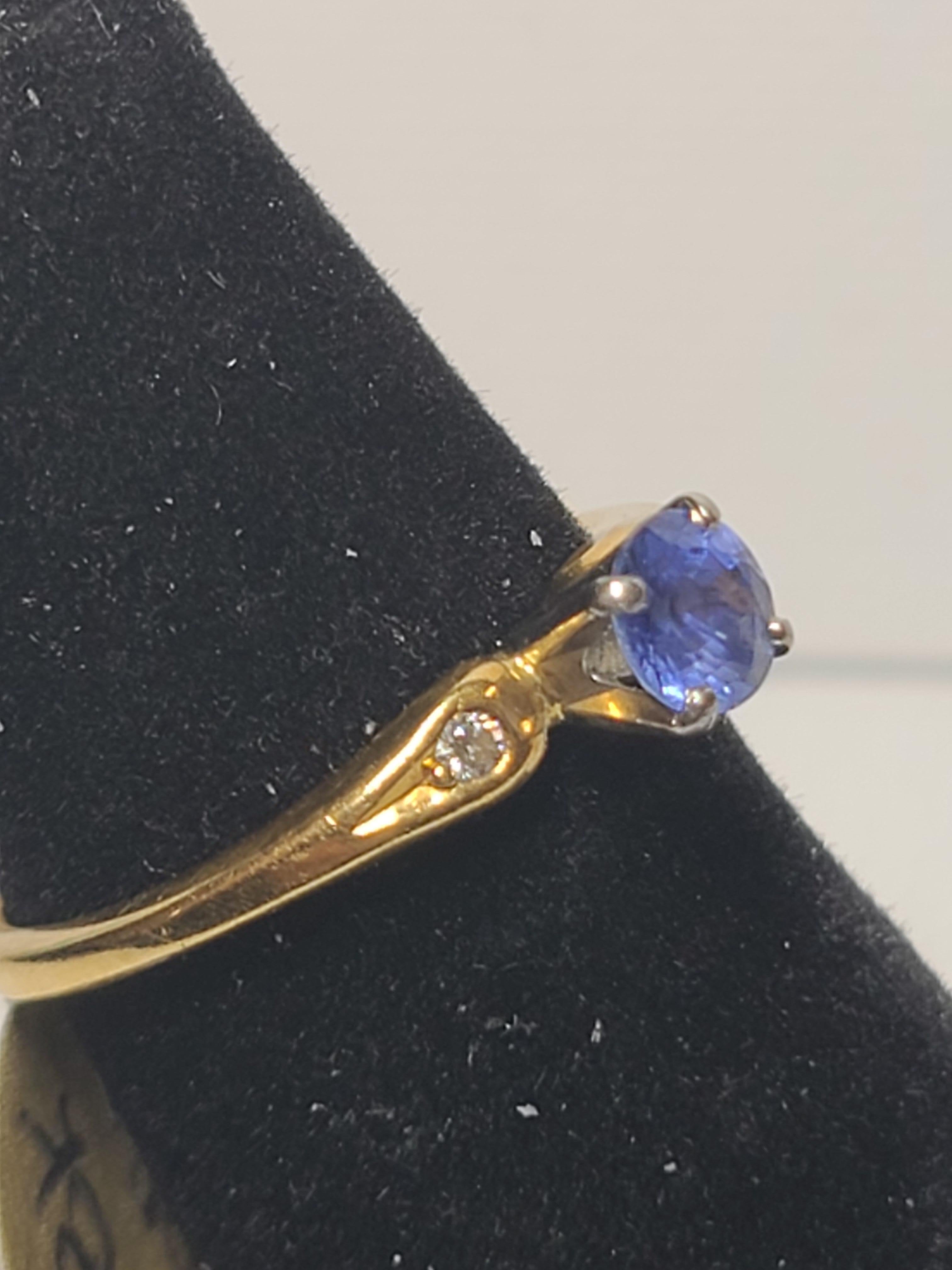 Round Cut Vintage Jabel 18k Yellow Gold Sapphire Ring with Diamond Accents