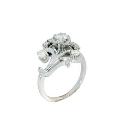 Vintage Jabel Diamond Floral Swirl Ring 18K White Gold .8CTW Size 6