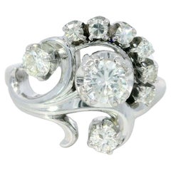 Vintage Jabel Diamond Floral Swirl Ring 18K White Gold .8CTW Size 6