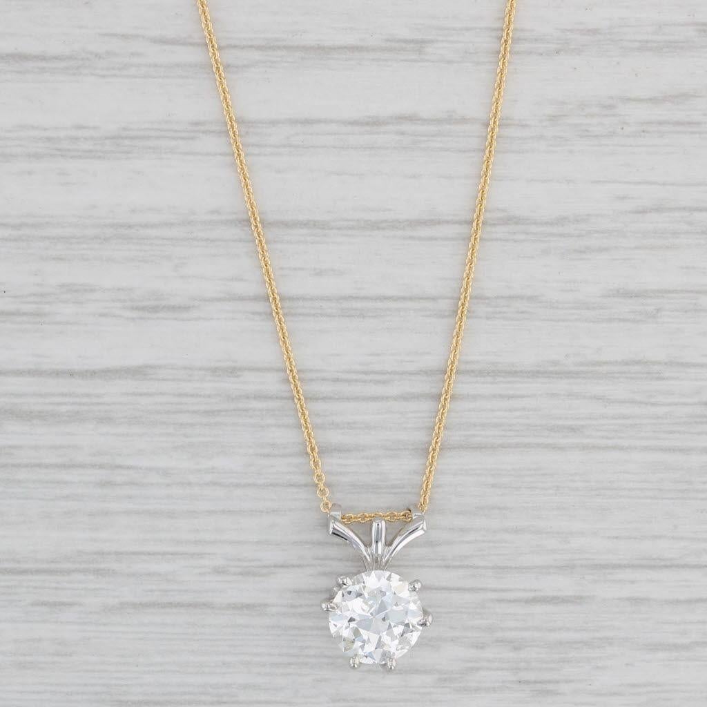 Taille ronde Vintage Jabel GIA 1.37ct Round Solitaire Diamond Pendant Necklace 18k Gold 17.7