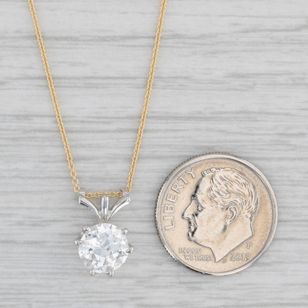 Vintage Jabel GIA 1.37ct Round Solitaire Diamond Pendant Necklace 18k Gold 17.7