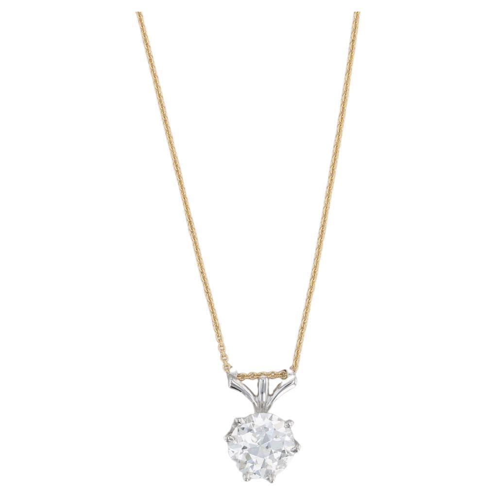 Vintage Jabel GIA 1.37ct Round Solitaire Diamond Pendant Necklace 18k Gold 17.7" (collier avec pendentif en diamant rond solitaire) en vente