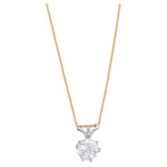 Vintage Jabel GIA 1.37ct Round Solitaire Diamond Pendant Necklace 18k Gold 17.7"