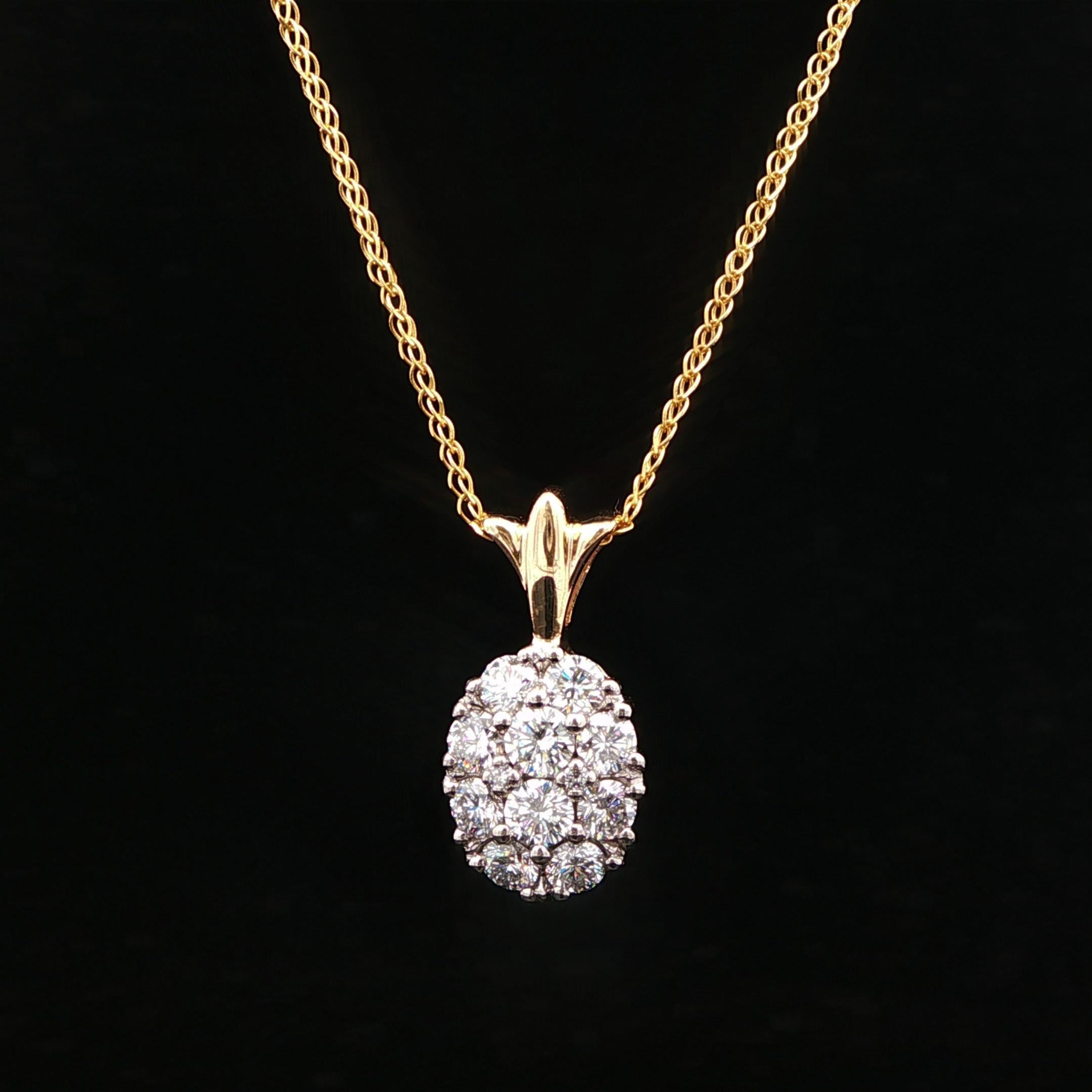 Vintage Jabel Gelbgold Fiery 1.0ct Diamond Pineapple Cluster Anhänger Halskette im Angebot 7