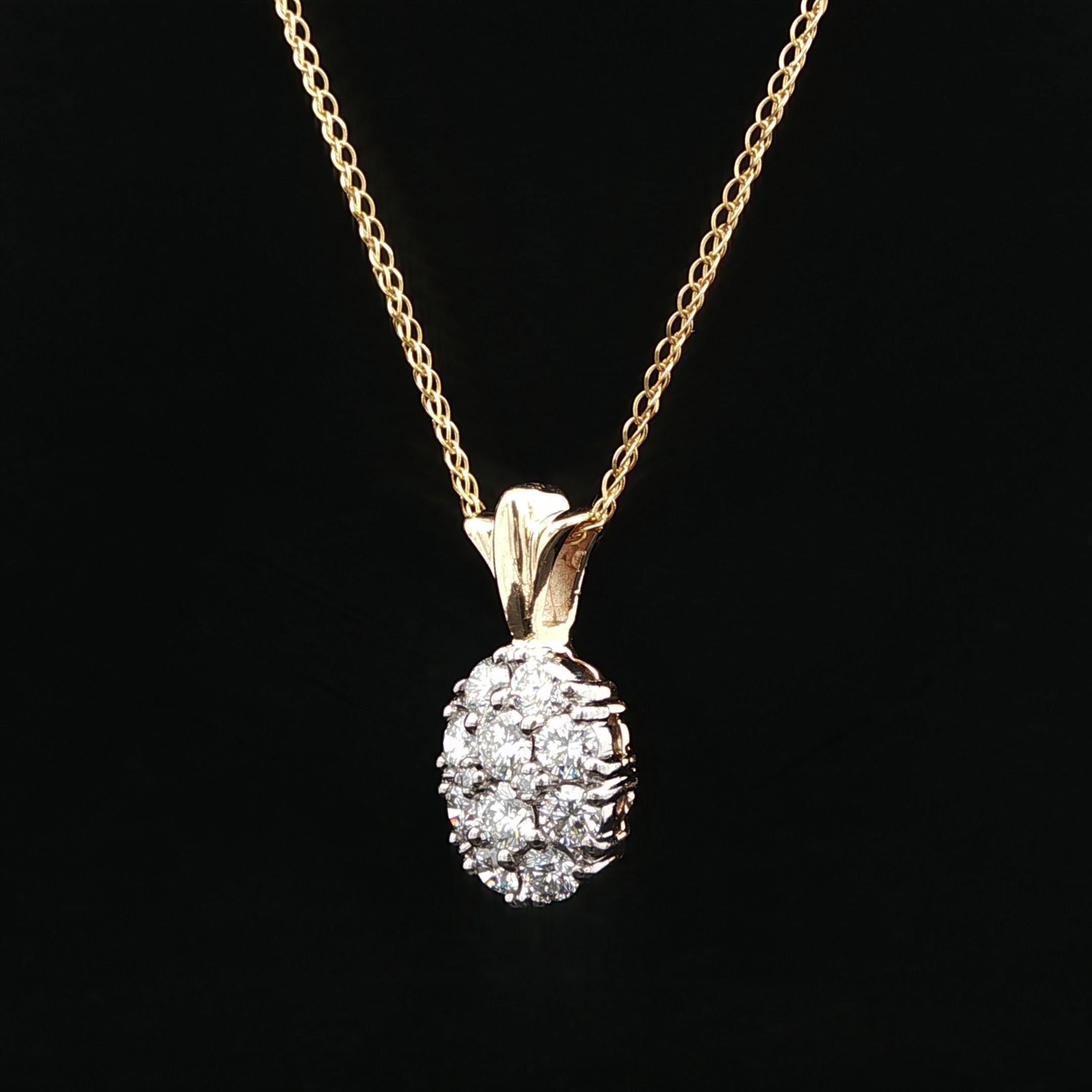 Vintage Jabel Gelbgold Fiery 1.0ct Diamond Pineapple Cluster Anhänger Halskette (Brillantschliff) im Angebot
