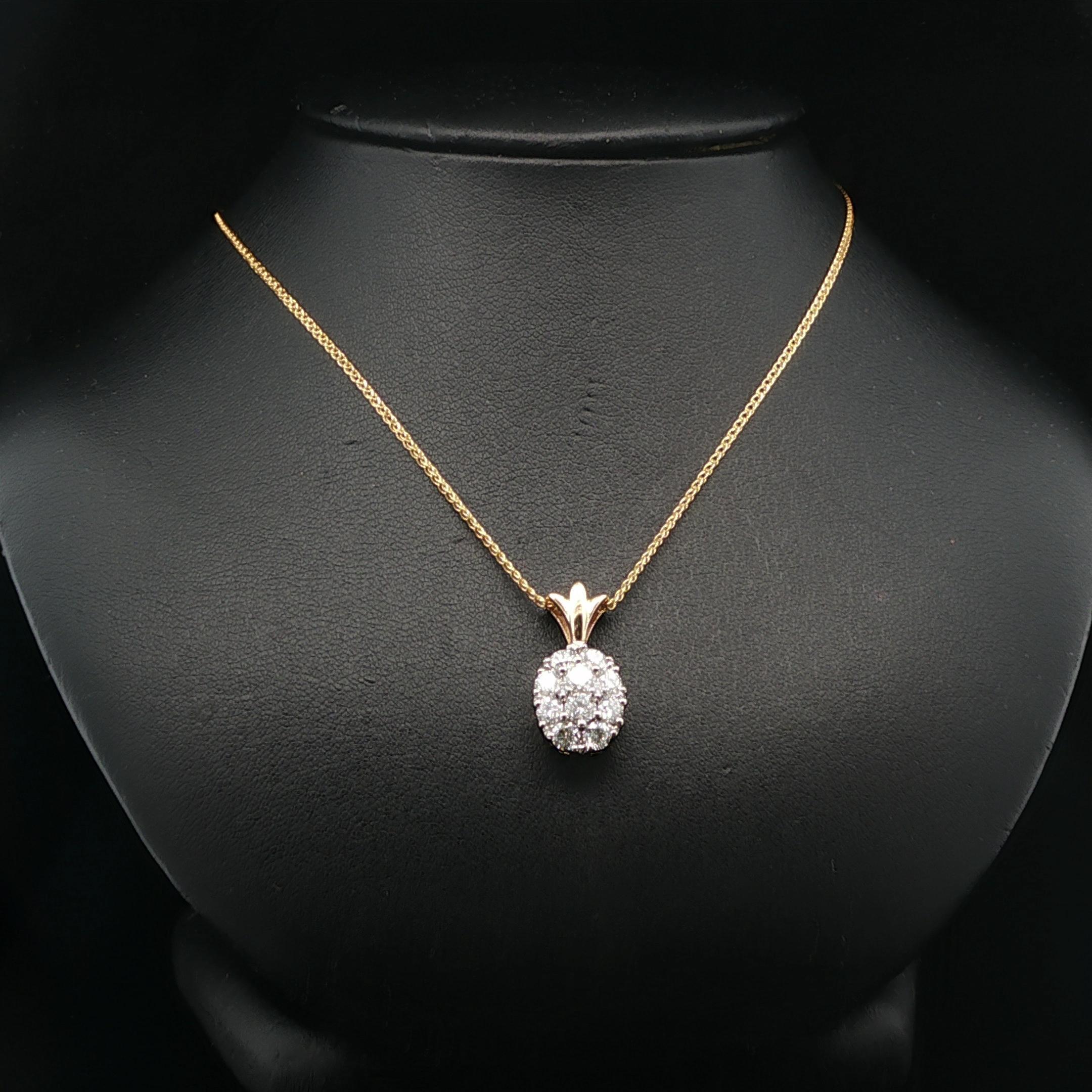 Vintage Jabel Gelbgold Fiery 1.0ct Diamond Pineapple Cluster Anhänger Halskette Damen im Angebot