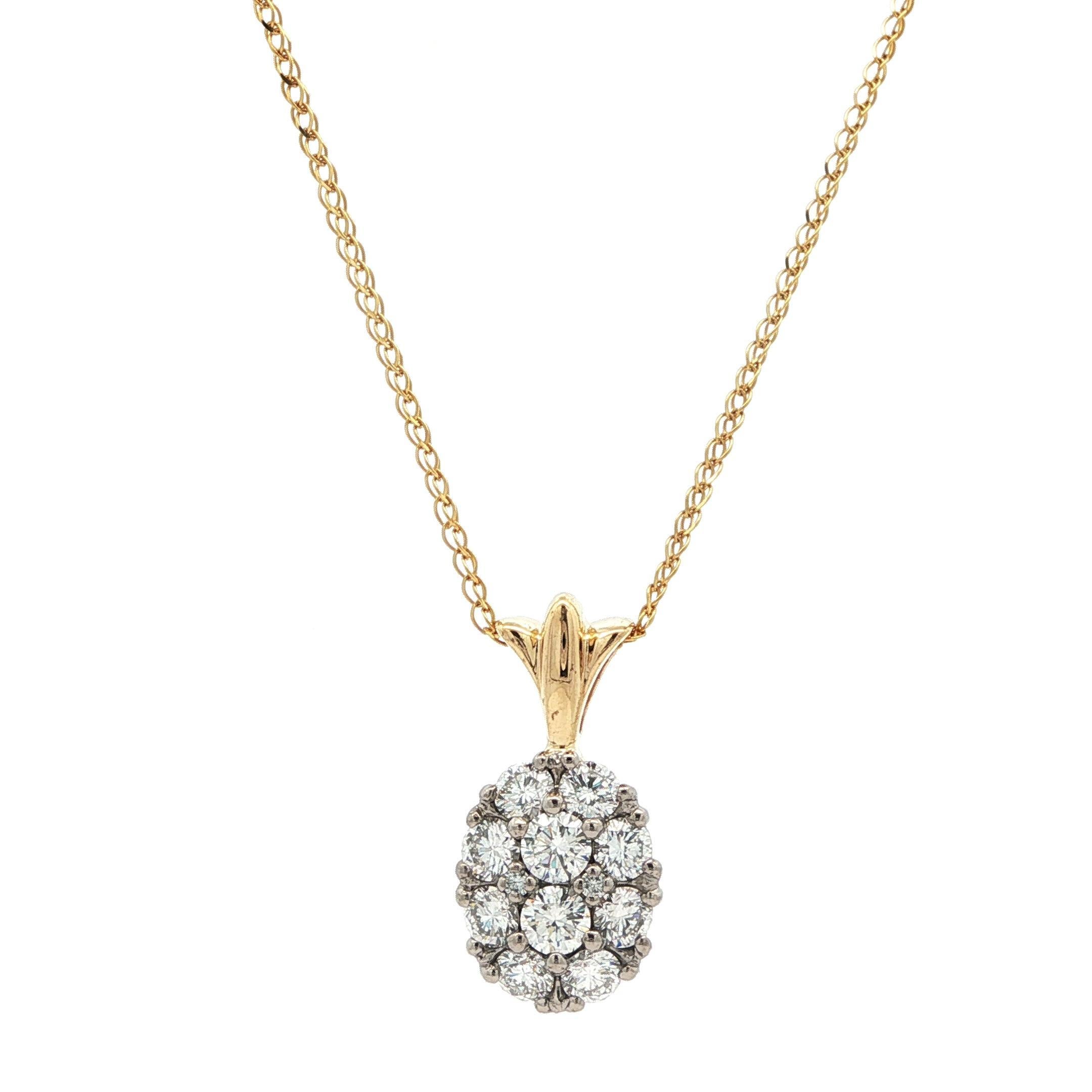 Vintage Jabel Gelbgold Fiery 1.0ct Diamond Pineapple Cluster Anhänger Halskette im Angebot 2