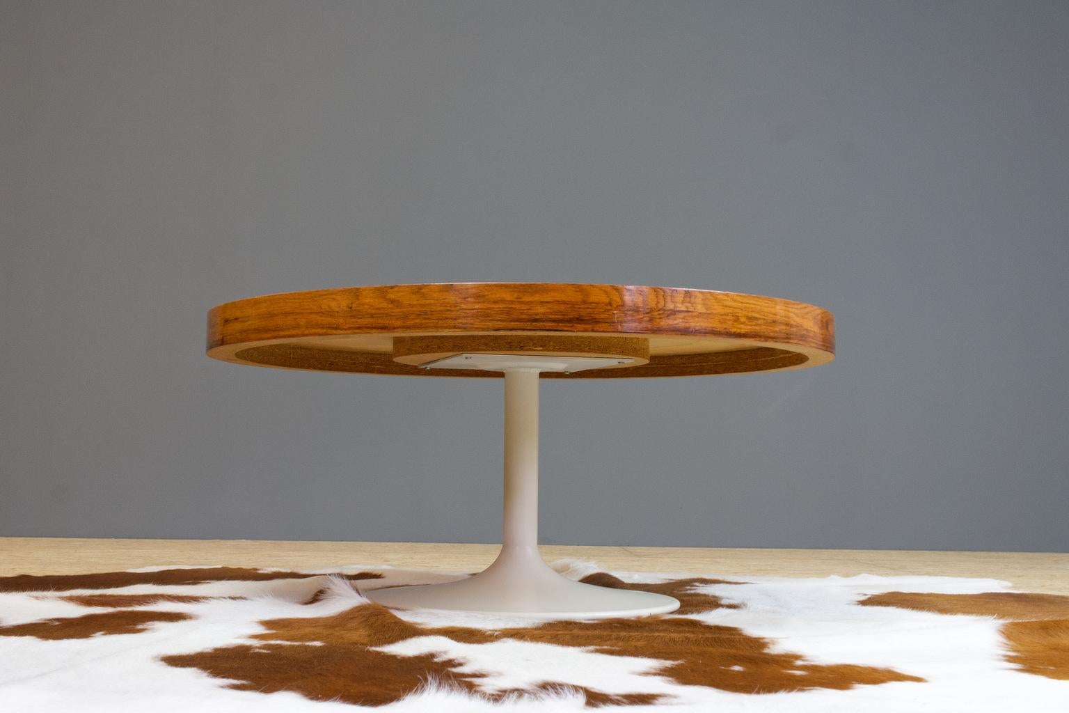 German Vintage Jacaranda Round Coffee Table with Metal Tulip Foot in Saarinen Style
