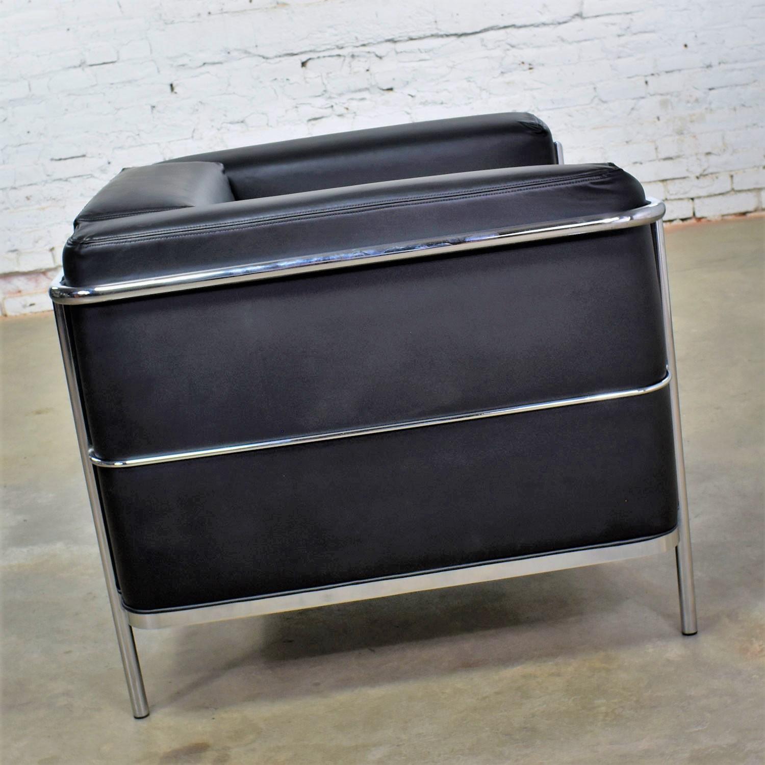 Vintage Jack Cartwright 20/123 Club Chair Black Faux Leather after Corbusier LC2 1