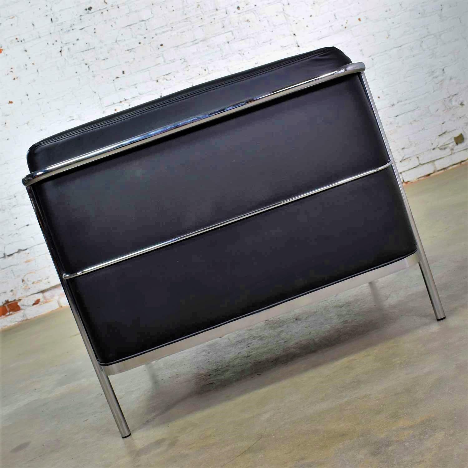 Vintage Jack Cartwright 20/123 Club Chair Black Faux Leather after Corbusier LC2 2