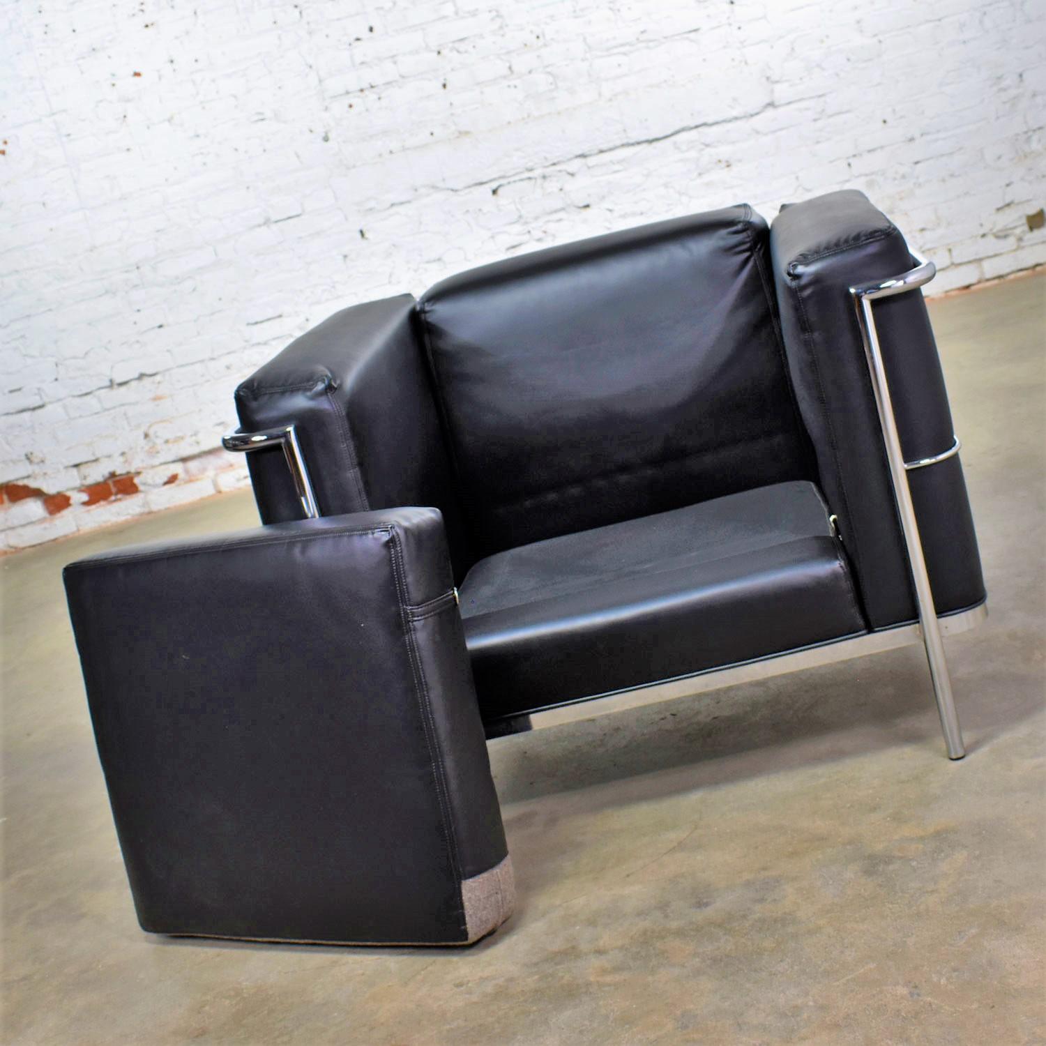 Vintage Jack Cartwright 20/123 Club Chair Black Faux Leather after Corbusier LC2 3