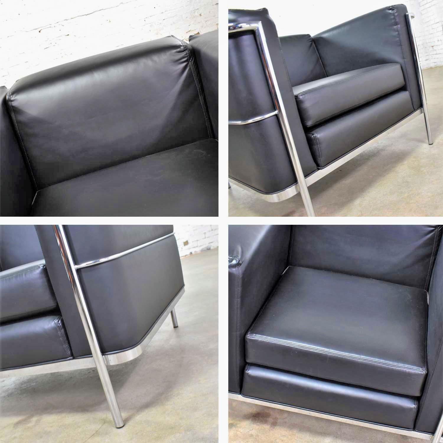 Vintage Jack Cartwright 20/123 Club Chair Black Faux Leather after Corbusier LC2 4