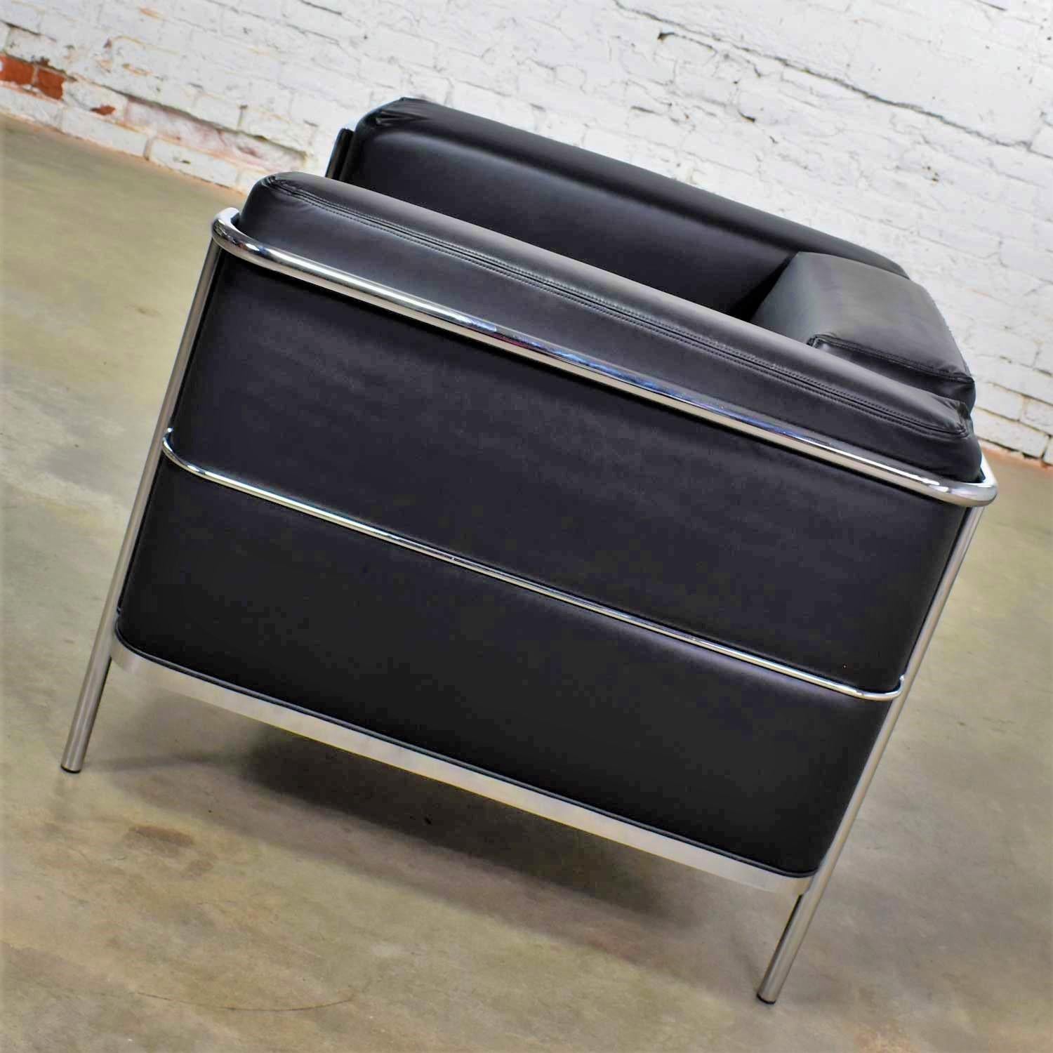 20th Century Vintage Jack Cartwright 20/123 Club Chair Black Faux Leather after Corbusier LC2