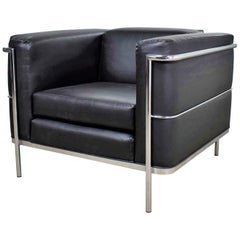 Vintage Jack Cartwright 20/123 Club Chair Black Faux Leather after Corbusier LC2