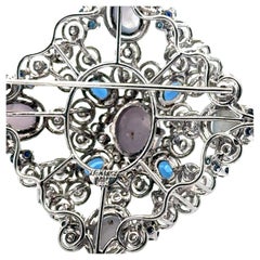 Vintage Jack Gutschneider 14k White Gold Star Sapphire Diamond Pendant Brooch