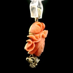Vintage Jack Gutschneider Carved Cameo Coral Lady Portrait w/ Diamond Pendant