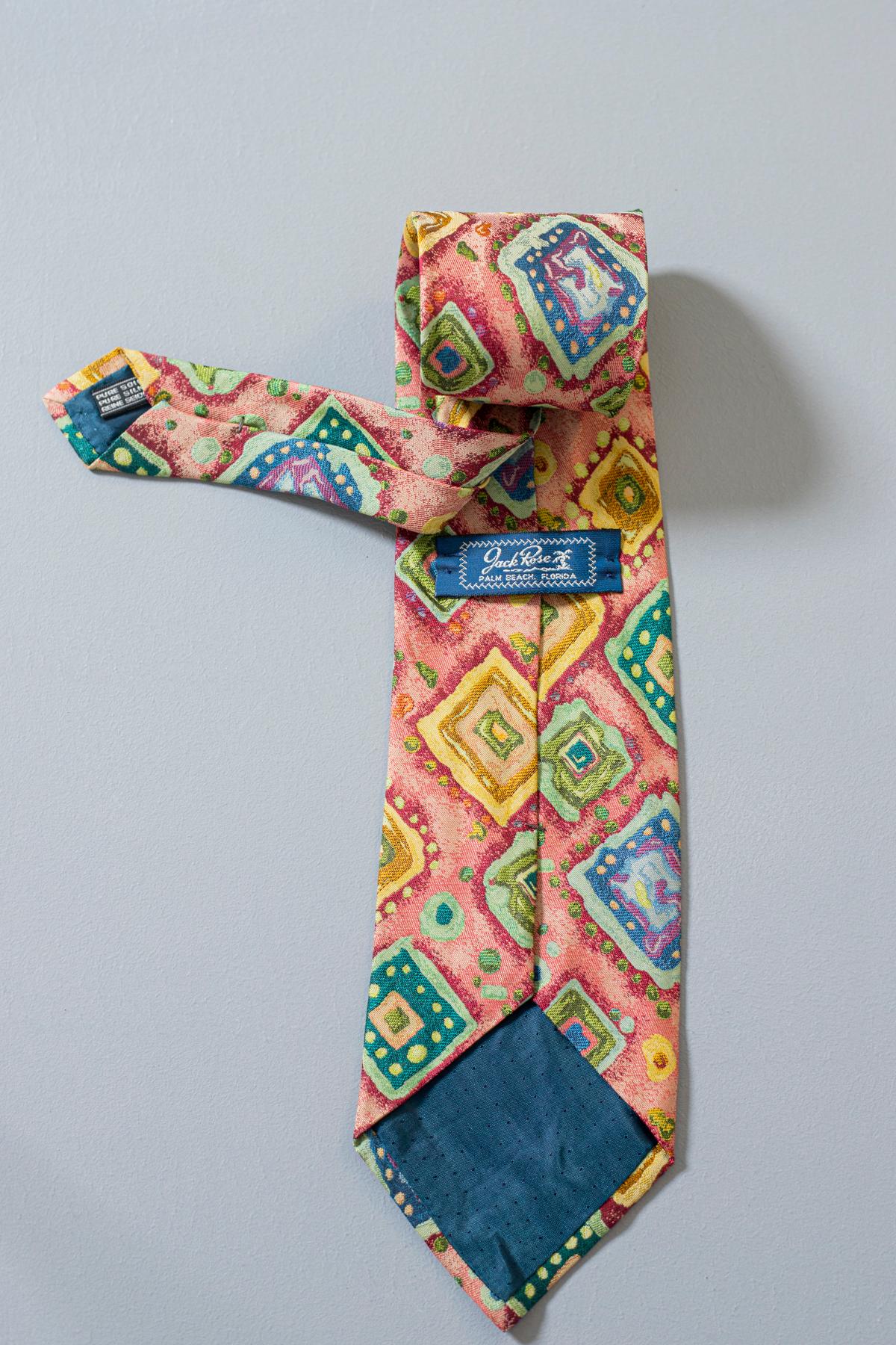 Vintage Jack Rose 100% silk tie with geometric motifs  In Good Condition For Sale In Milano, IT