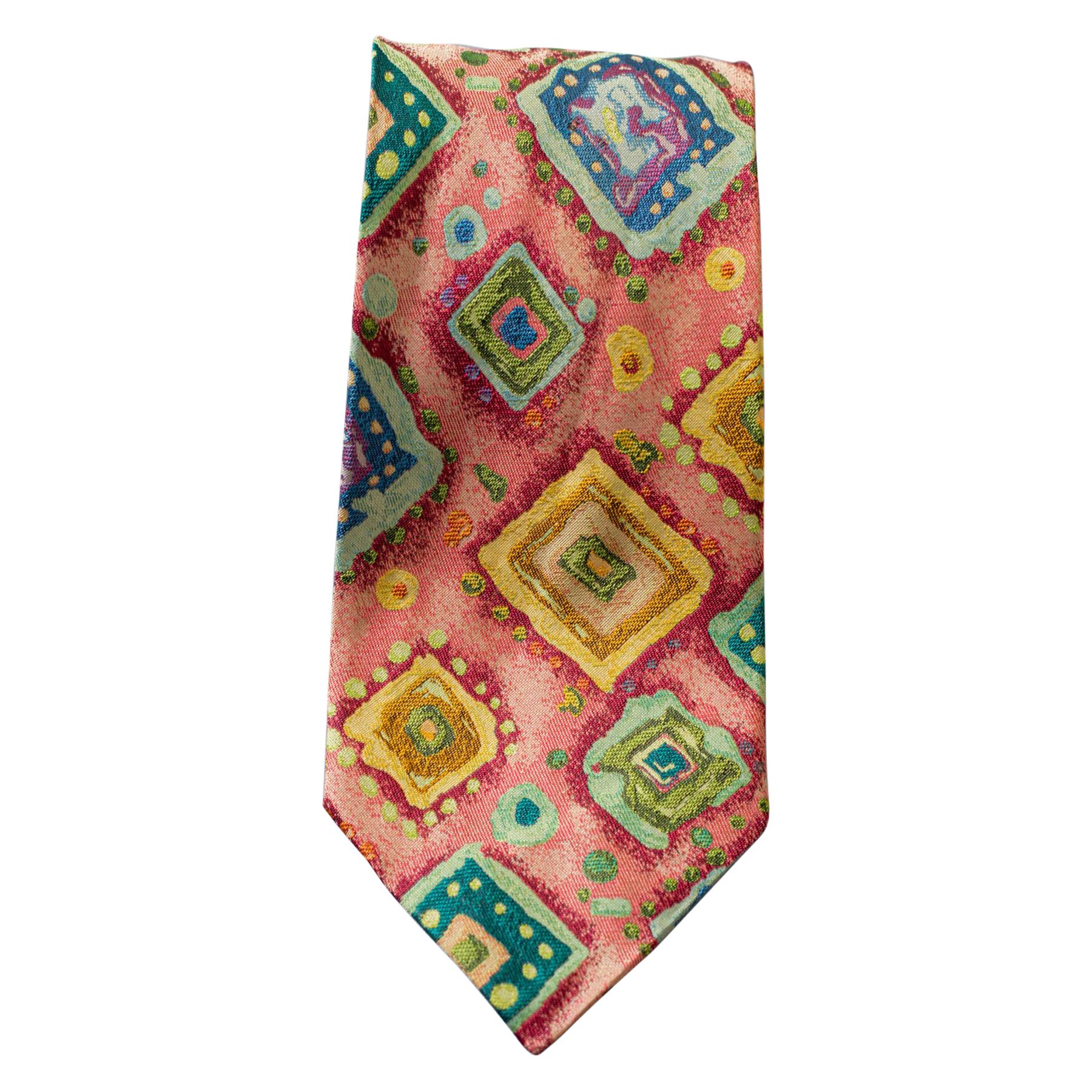 Vintage Jack Rose 100% silk tie with geometric motifs  For Sale