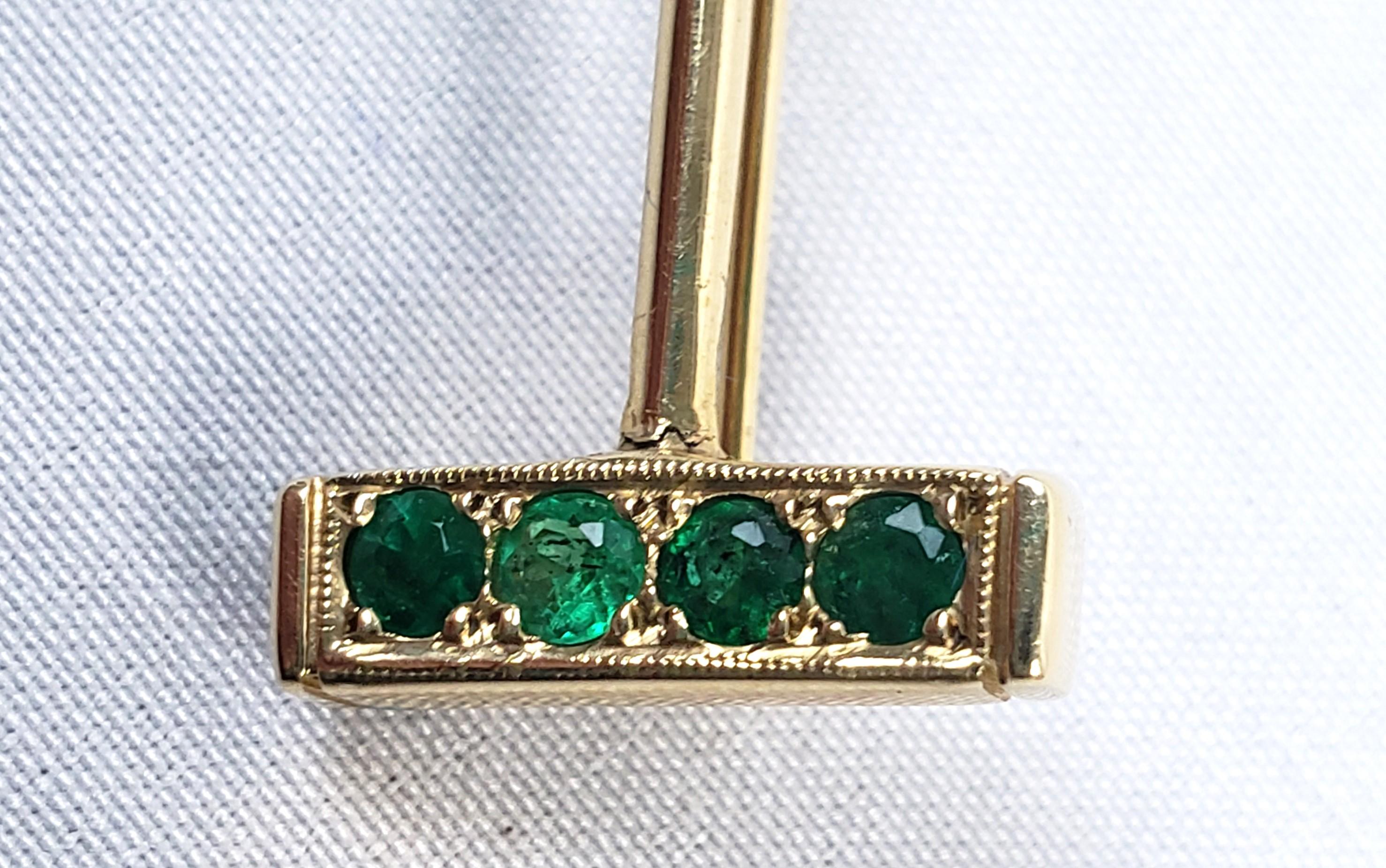 20th Century Vintage Jack Vandell 14 Karat Gold & Emerald Polo Mallet Brooch or Pendant For Sale