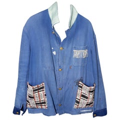 Vintage Jacket Blue French Work Wear Distressed Lurex Tweed