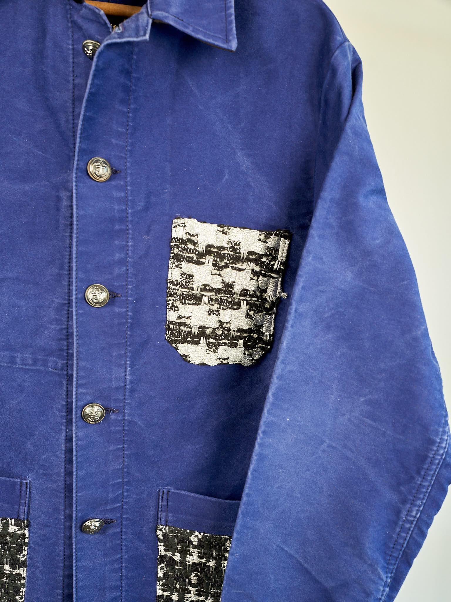 Purple Vintage Jacket French Blue Work Silver Tweed Repurposed J Dauphin Large