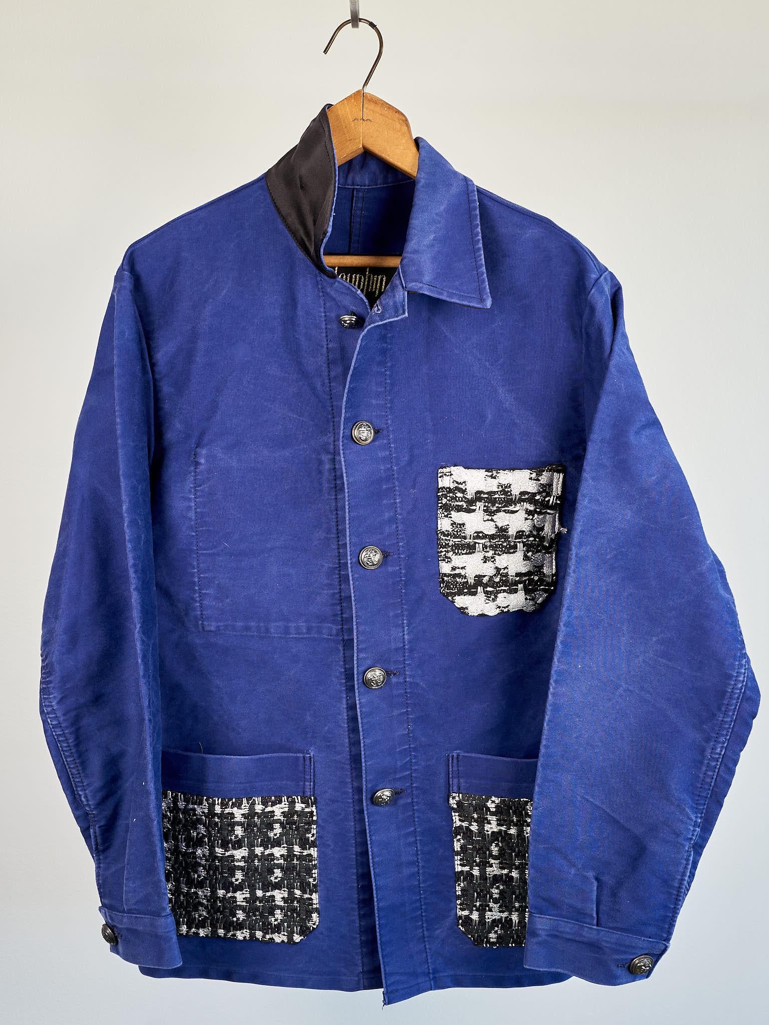 Women's Vintage Jacket French Blue Work Silver Tweed Repurposed J Dauphin Large