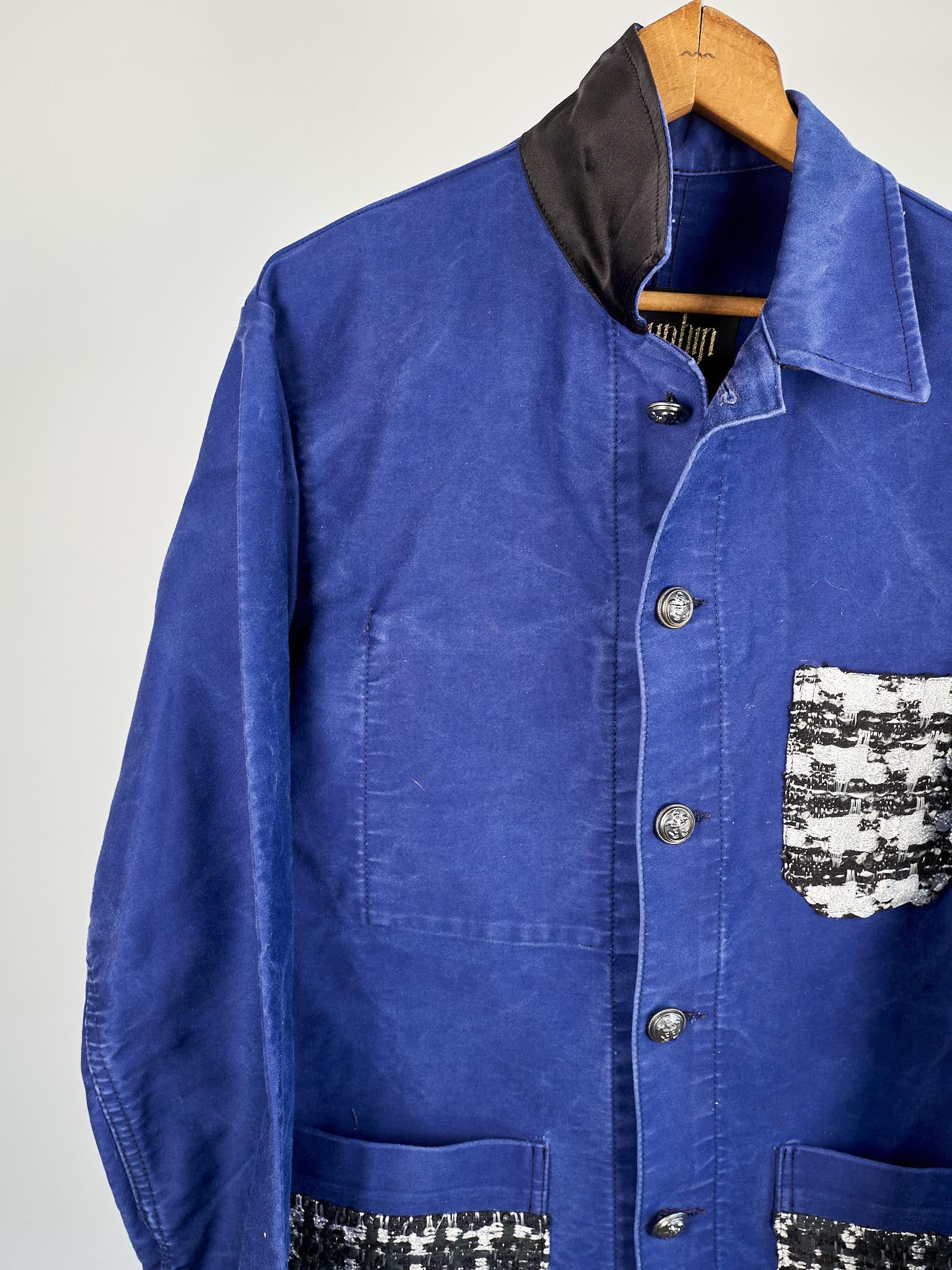 Vintage Jacket French Blue Work Silver Tweed Repurposed J Dauphin Large 2