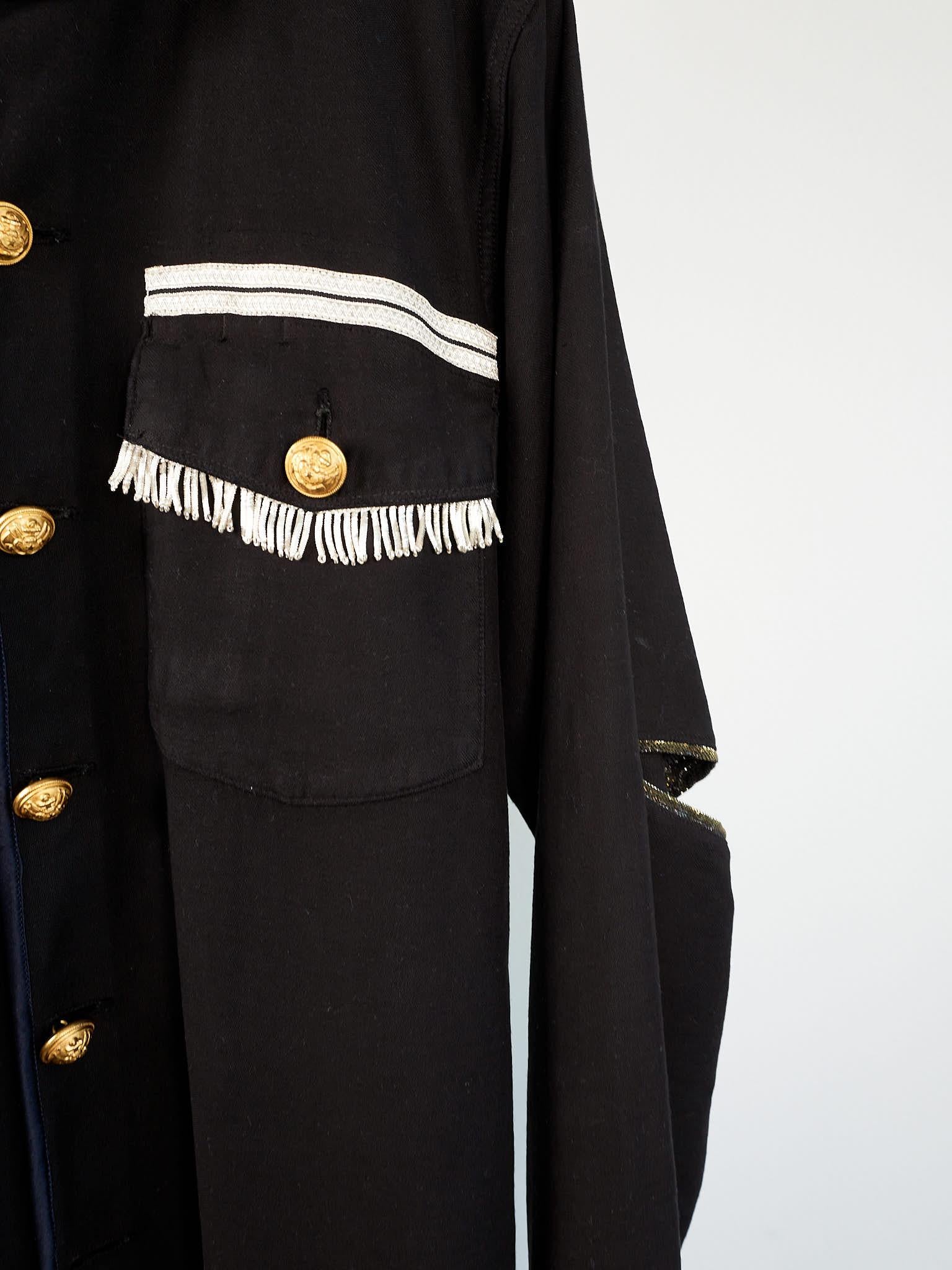 Vintage Jacket in Black Embellished Silver Fringe Braids Gold Buttons Large 4