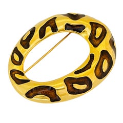 Vintage JACKIE COLLINS gold enamel panther designer runway brooch