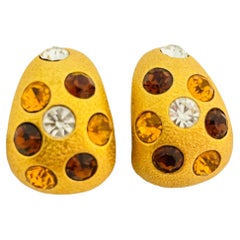Vintage JACKIE COLLINS gold rhinestone designer runway clip on earrings