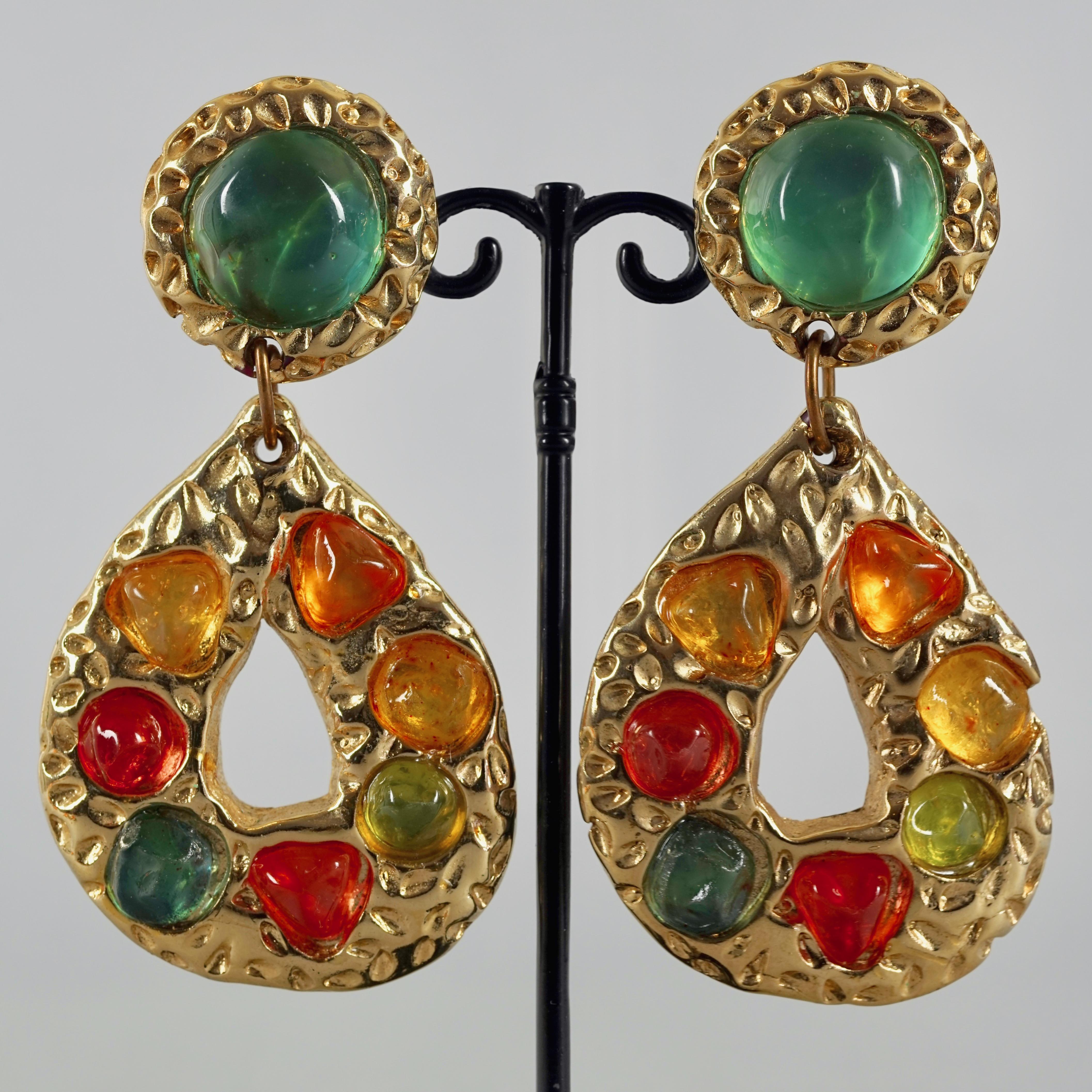 Vintage JACKY DE G Baroque Multicolor Cabochon Massive Earrings In Good Condition In Kingersheim, Alsace