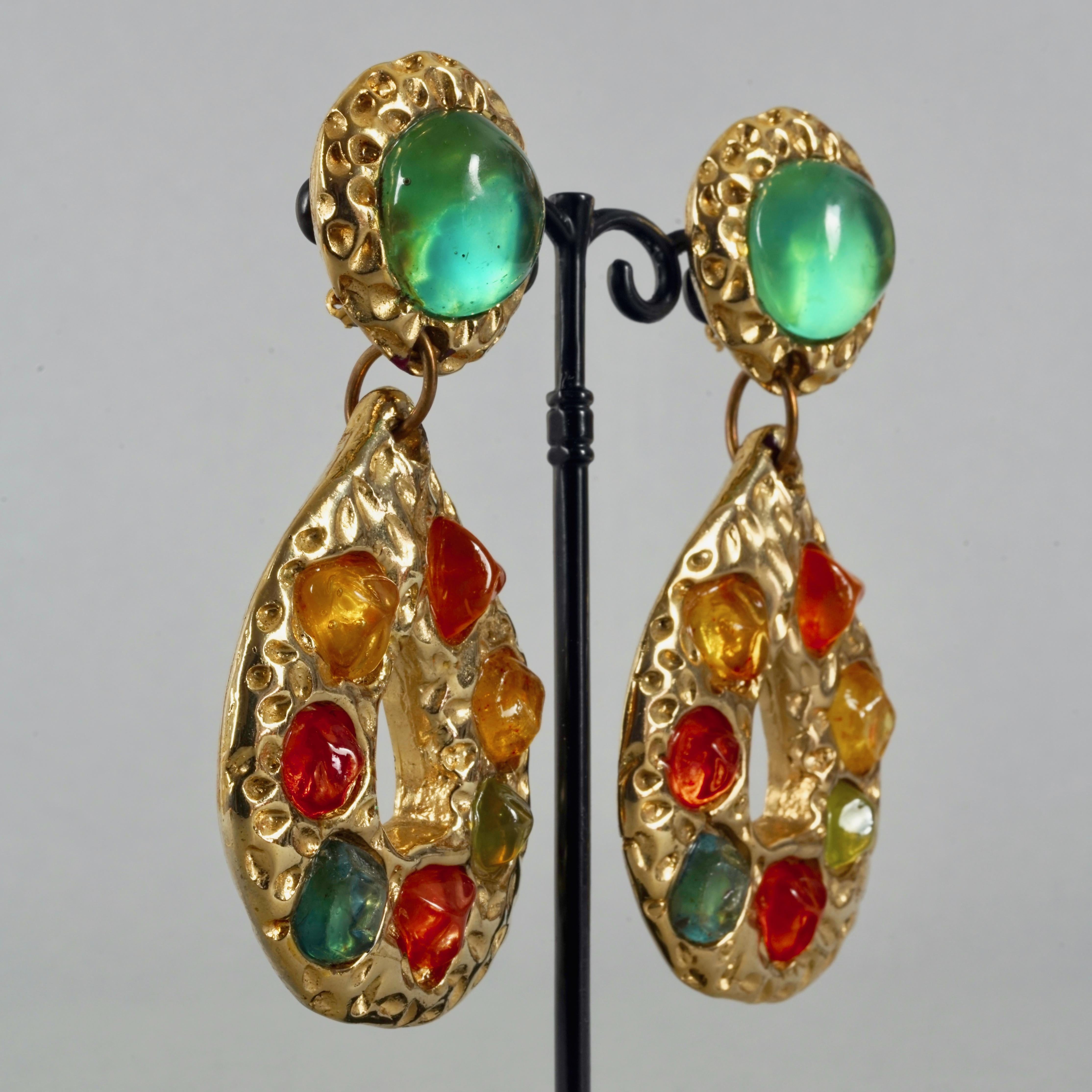 Women's Vintage JACKY DE G Baroque Multicolor Cabochon Massive Earrings