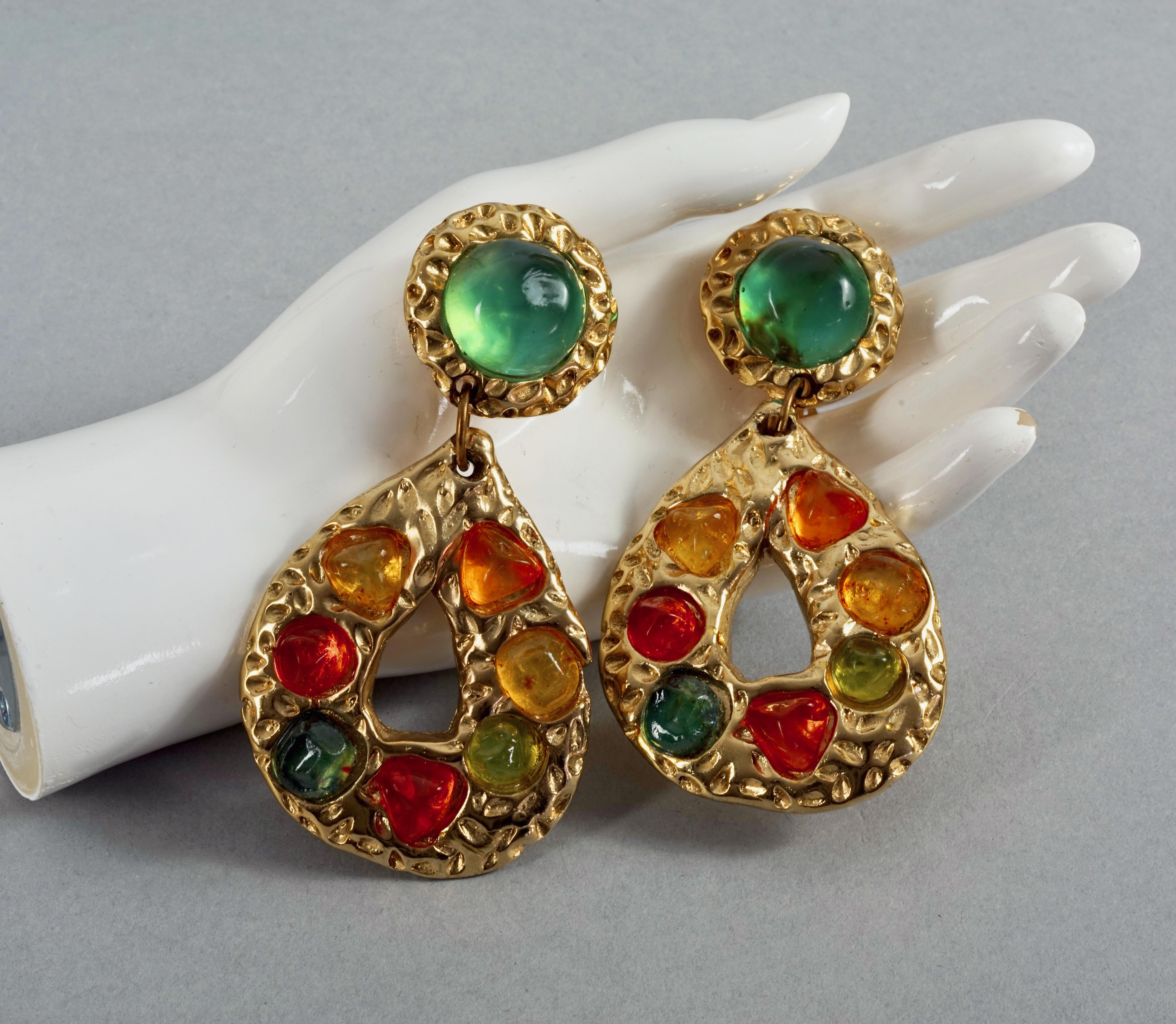 Vintage JACKY DE G Baroque Multicolor Cabochon Massive Earrings 1