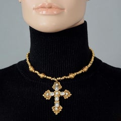 Vintage JACKY DE G Cross Pearl Tubular Chain Necklace