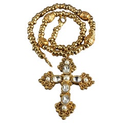 Vintage JACKY DE G Cross Pearl Tubular Chain Necklace