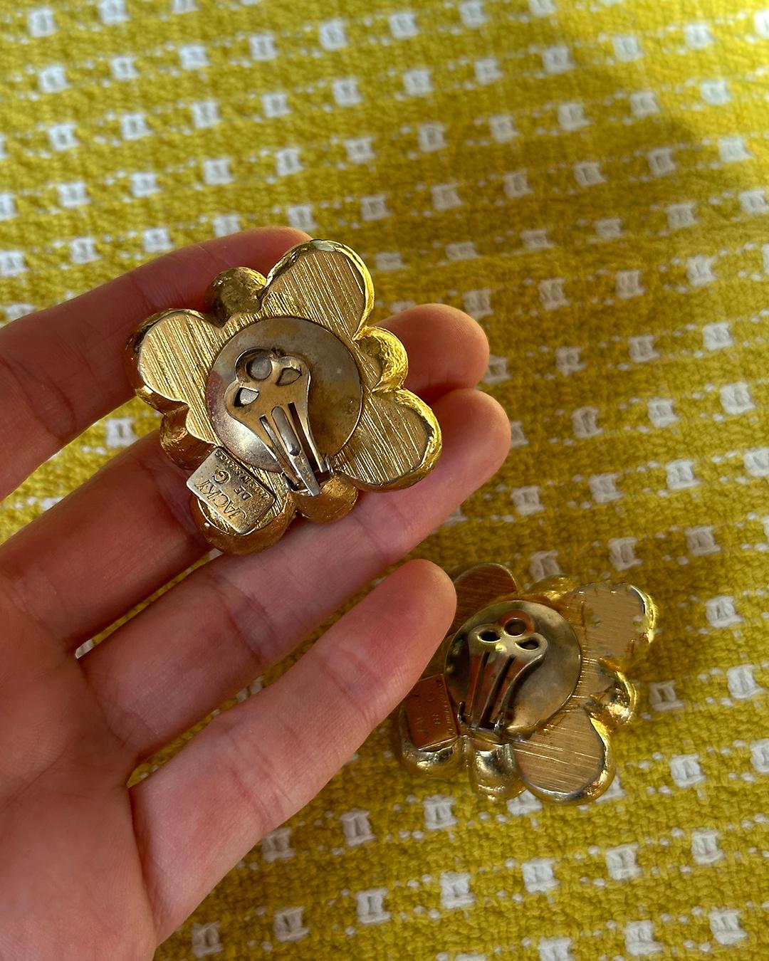Vintage Jacky de G Gold Cluster Earrings For Sale 2