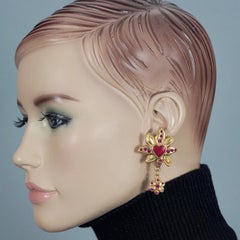 JACKY DE G Boucles d'oreilles pendantes vintage à fleurs en forme de cœur