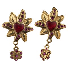Vintage JACKY DE G Heart Flower Dangling Earrings