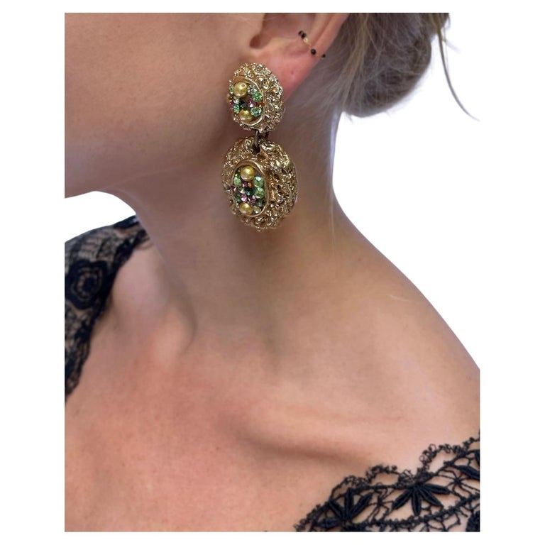 Boucles D'oreilles Clips Vintage Jacky De G - Résine Dorée, Occasion