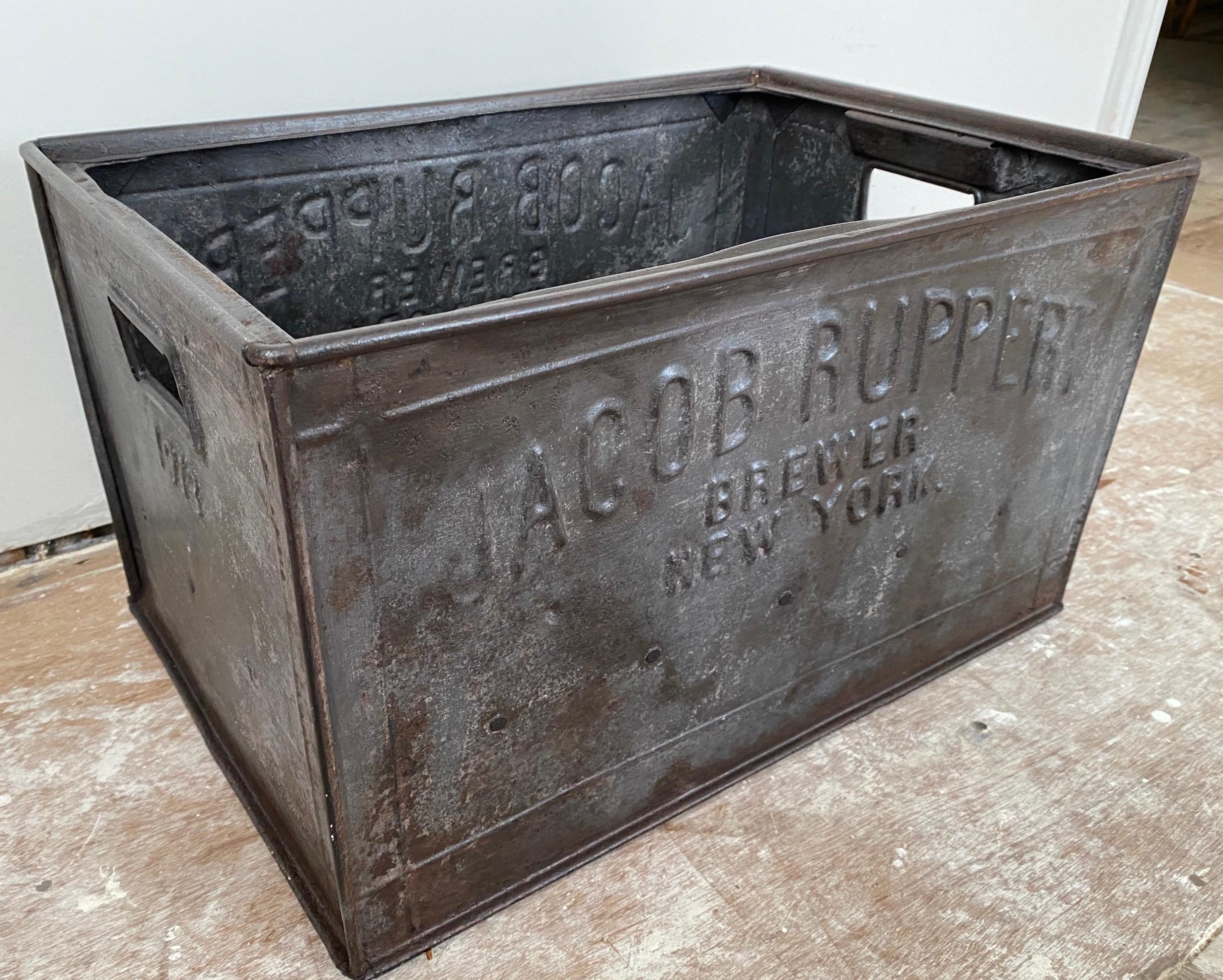 Industrial Vintage Jacob Rupert Metal Bottle Carrier For Sale