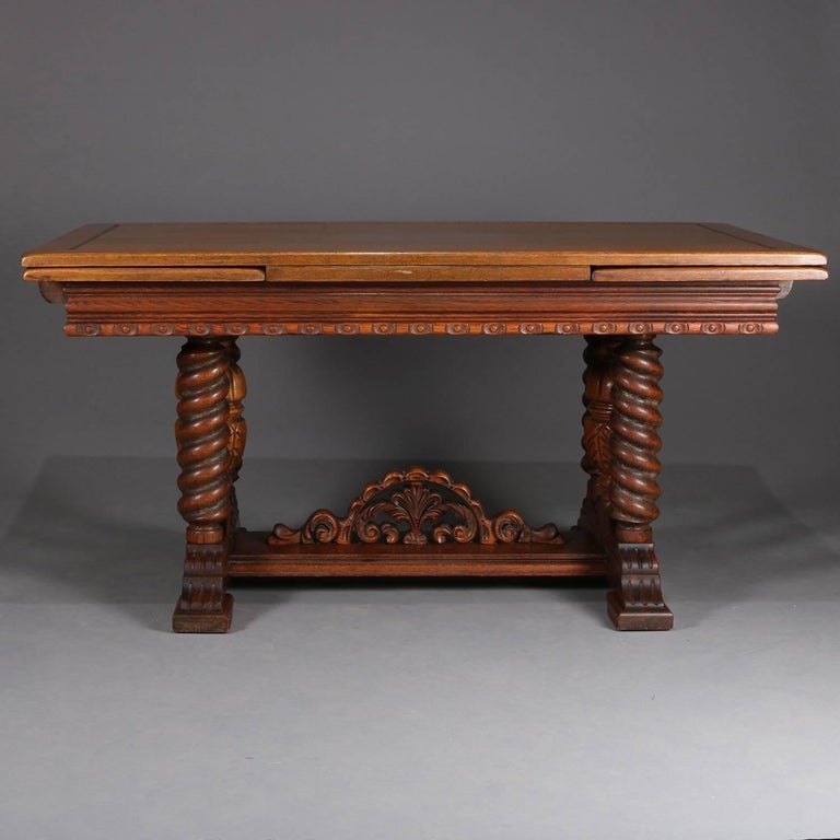 Vintage Jacobean Heavily Carved Oak Refractory Dining Room Table and