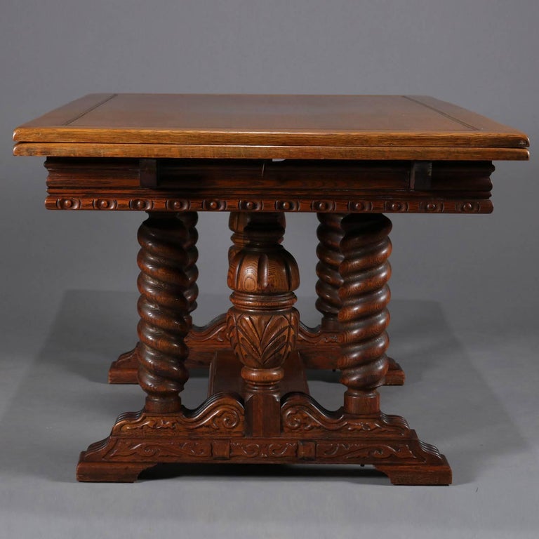 Vintage Jacobean Heavily Carved Oak Refractory Dining Room Table and
